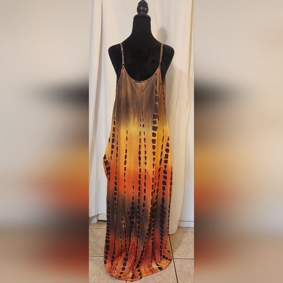 Elegant Ombre Tie Dye Maxi Dress With Pockets, L - Picture 9 of 15